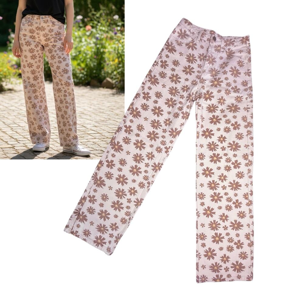 Bailey Rose Daisy Flower Jeans Groovy Mom Jean Cream Brown XS Women's 24x28 - Picture 9 of 9